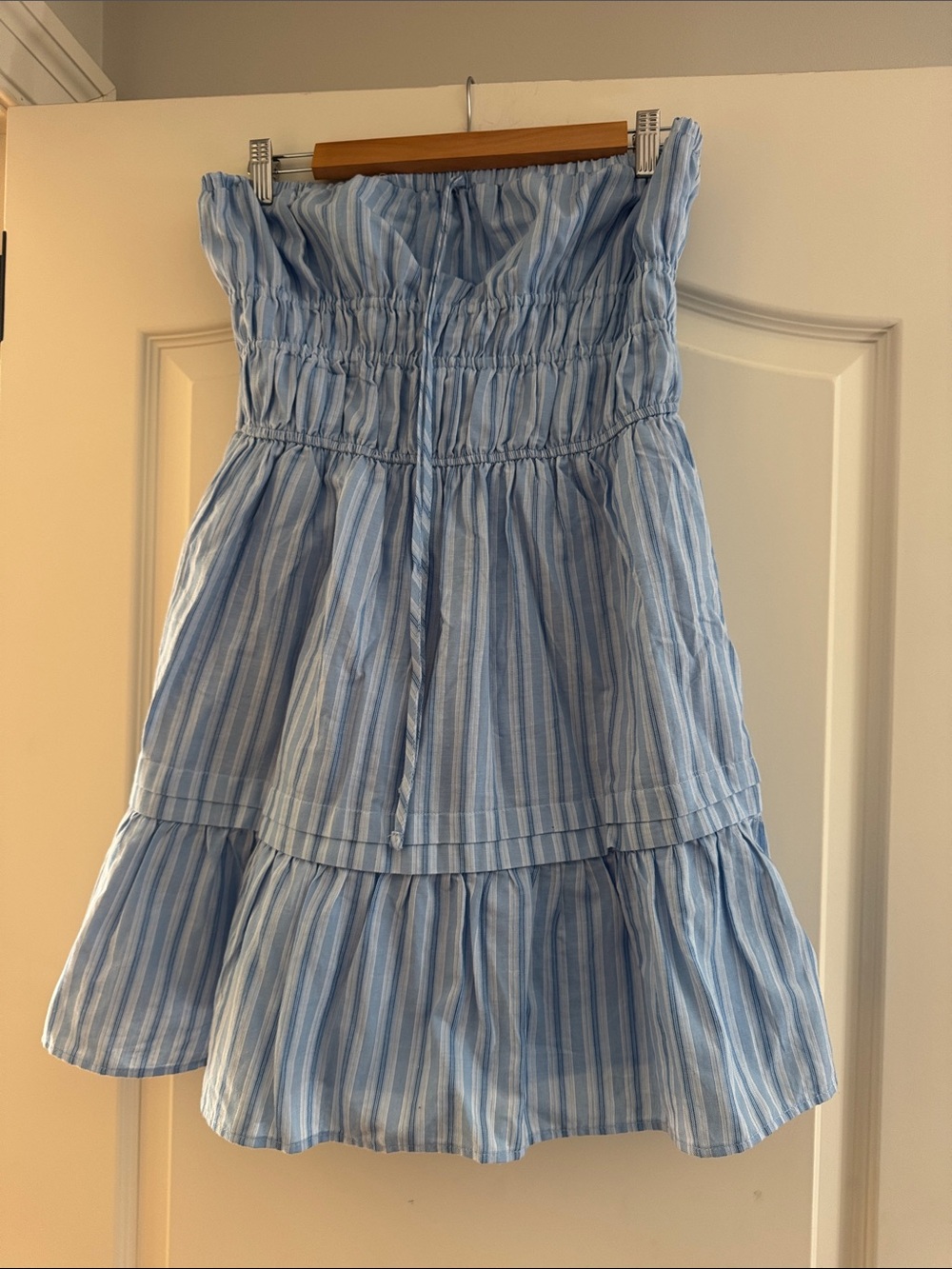 Vici Light Blue & White Striped Smocked Skater Skirt